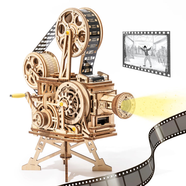 ROKR Classic Film Vitascope 3D Wooden Puzzle Projector Model - Hand Crank Building Toy for Adults and Children, LK601