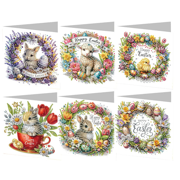6Pcs Easter Rhinestone Painting Card Kit Diamond Drawing Card Diamond Painting Greeting Card for Family Friends Gift