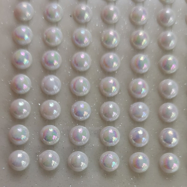 200 White AB Round Pearls 6mm Flat Backed Round Self Adhesive Beads