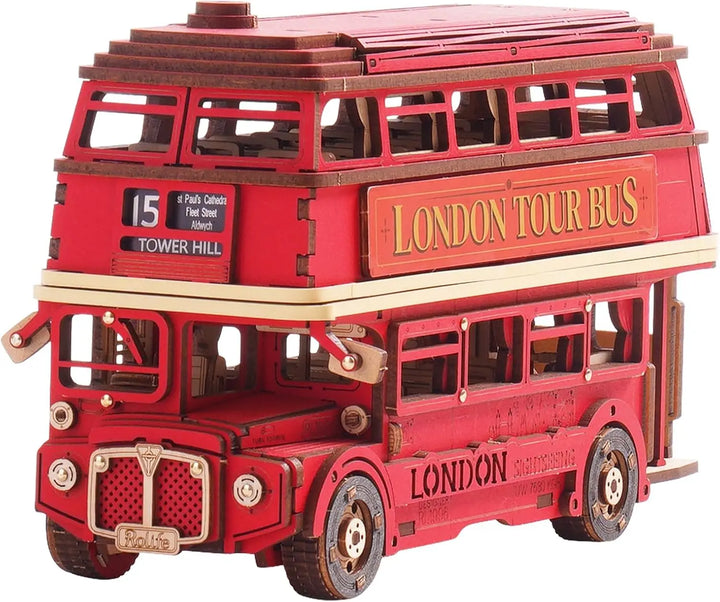 Rolife London Tour Bus 3D Wooden Puzzles Wood Model Toy Car to Build Crafts Collectibles Gifts for Boys Girls