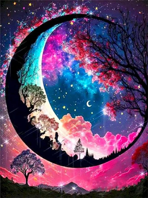 Syntego 5D DIY Magical Moon, Tree and Clouds Diamond Art Painting for Adults 30cm x 40cm Crystal Embroidery Rhinestone Canvas by Numbers