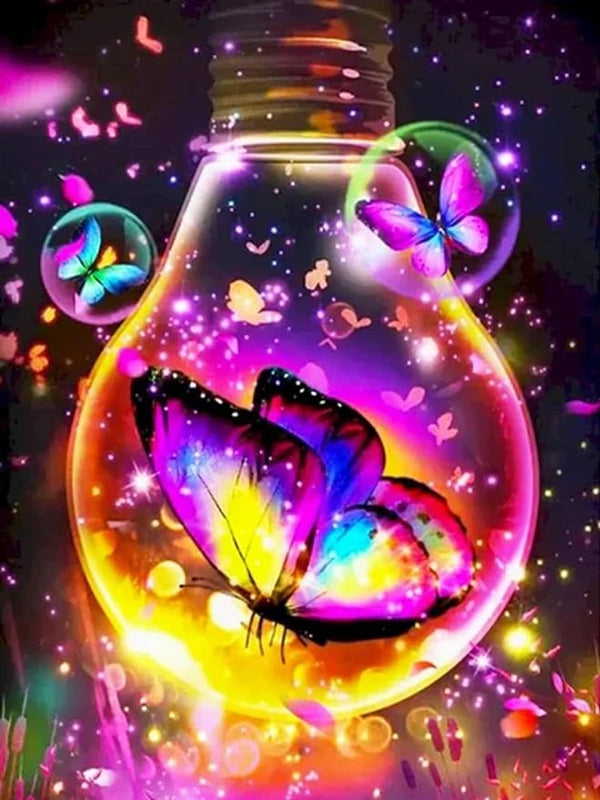 Syntego 5D DIY Magical Light Bulb with Butterflies Diamond Art Painting for Adults 30cm x 40cm Embroidery Rhinestone Canvas by Numbers