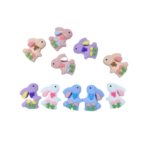 10pcs Flat Backed Bunnies Pastel Coloured Resin Embellishments for Easter Crafting and Scrapbooking Approx 3cm x 2cm