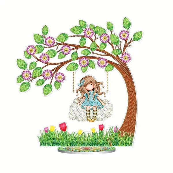 5D DIY Diamond Painting Cartoon Girl on Swing Table Decoration - Syntego