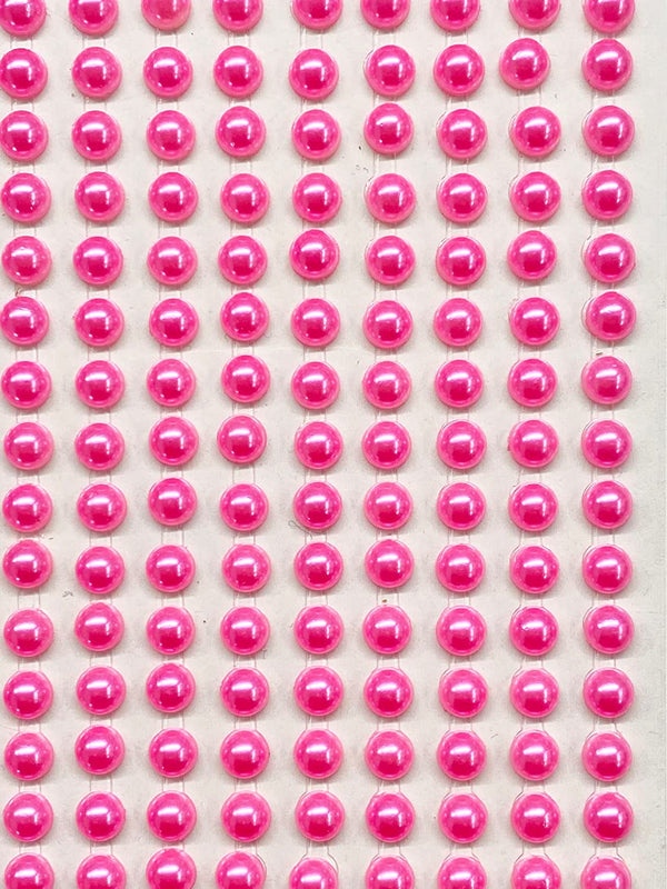 200 Neon Pink Round Pearls 6mm Flat Backed Round Self Adhesive Beads