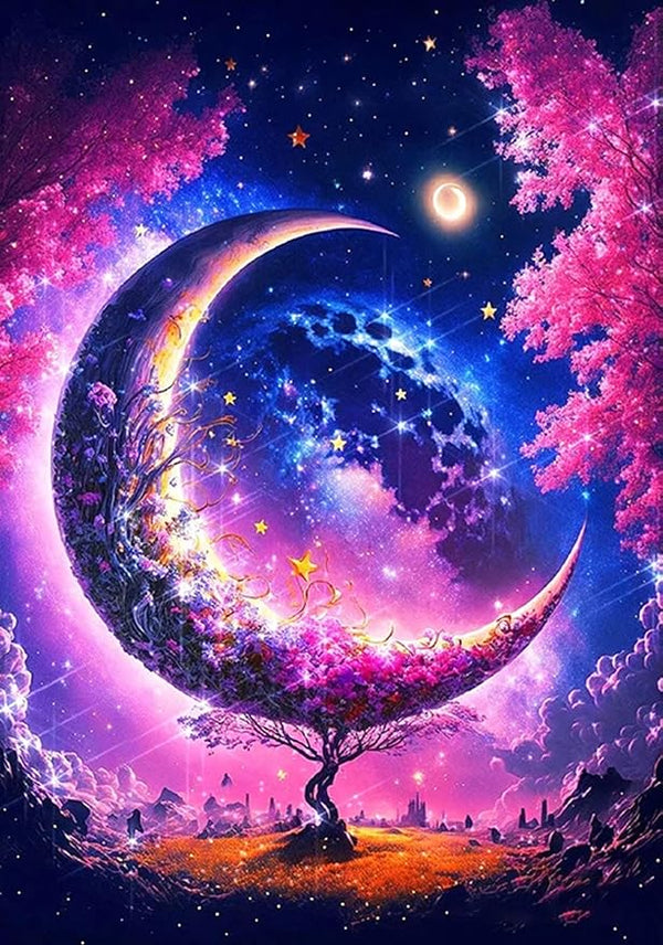 Syntego 5D DIY Magical Half Moon Diamond Art Painting for Adults 30cm x 40cm Embroidery Rhinestone Canvas by Numbers