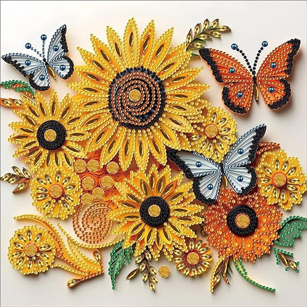 5D DIY Sunflower and Butterfly Diamond Art Painting for Adults 30cm x 30cm Crystal Embroidery Rhinestone Canvas by Numbers