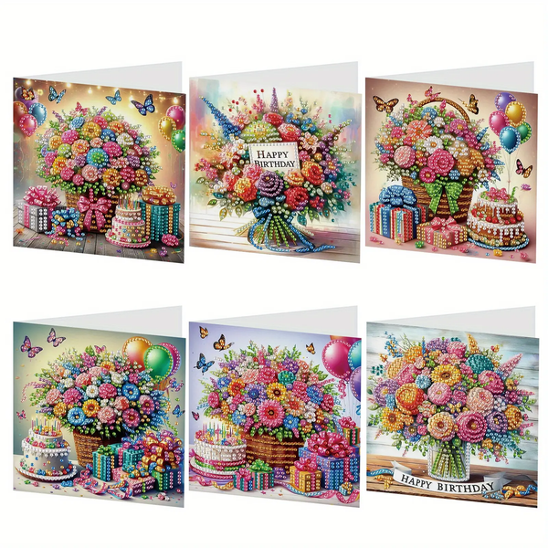 6pcs DIY Diamond Painting Greeting Card Kit Flower Bouquet Birthday Cards Diamond Art Kit