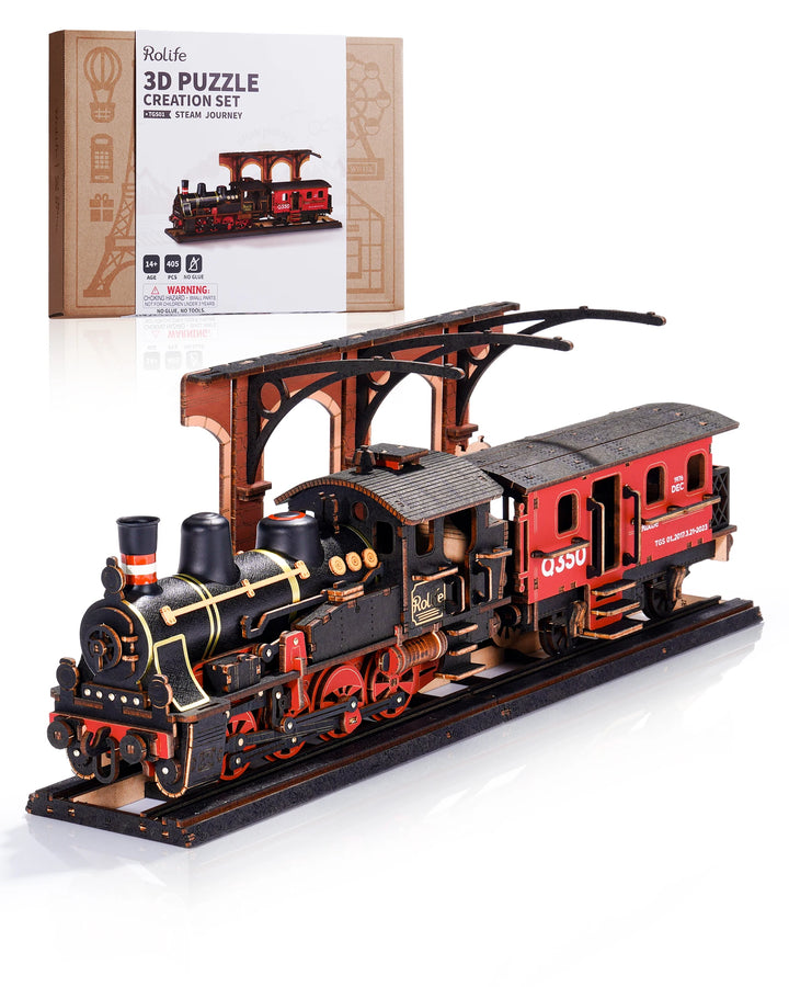 Rolife Steam Journey 3D Wooden Puzzle Traditional Train Model Pre-Colored Design Wood Easy Assemble Toys Gifts TGS01
