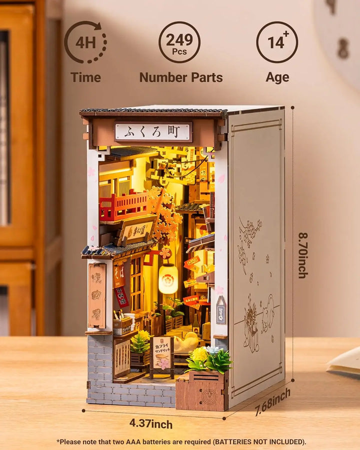 Sakura Wine Alley DIY Booknook with Lights DIY Miniature Dolls House Kit 3D Wooden Puzzle Bookend Bookshelf Decor Gift