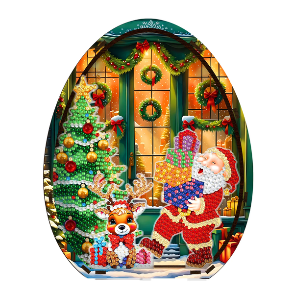 3D DIY Christmas Santa and Reindeer Scene Diamond Painting Art Kit Crystal Embroidery Rhinestone Wooden Table Top Decoration