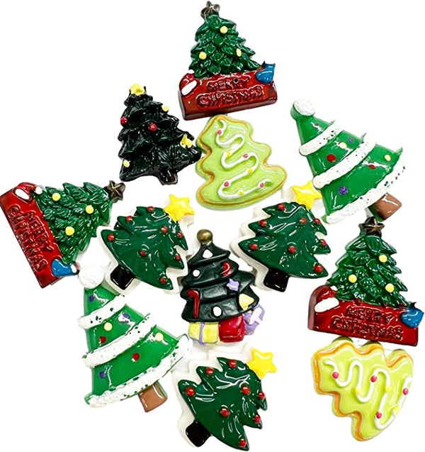 12pcs Kawaii Assorted Christmas Trees Flatback Resin Embellishments Cabochons for Crafting