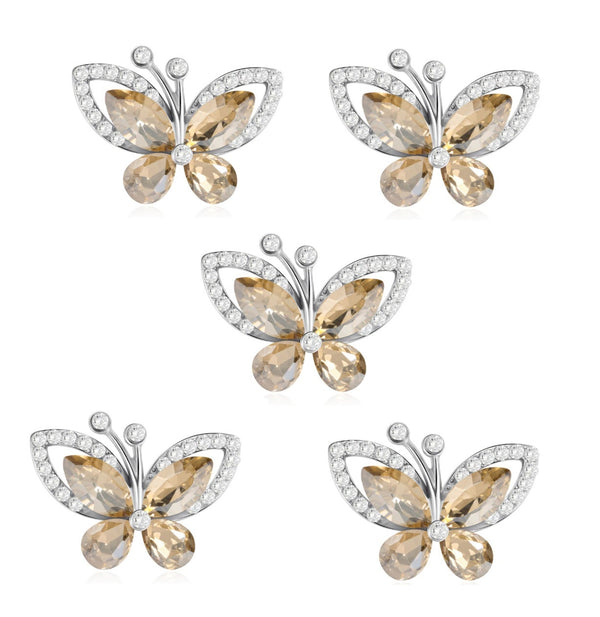 5pcs Amber Crystal Butterfly Flat Back Diamante Embellishment Grade A Rhinestones Sparkly