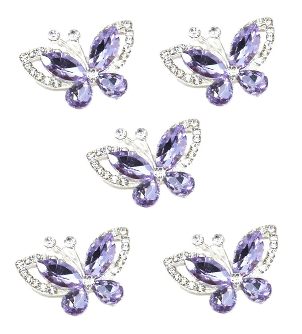 5pcs Amethyst Crystal Butterfly Flat Back Diamante Embellishment Grade A Rhinestones Sparkly