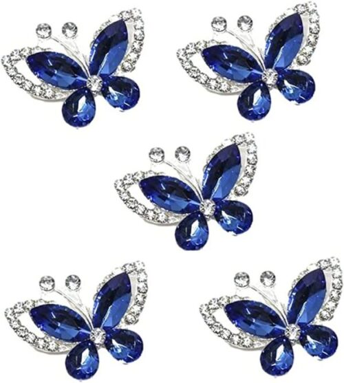 5pcs Crystal Butterfly Flat Back Diamante Embellishment Grade A Rhinestones Sparkly (Royal Blue)