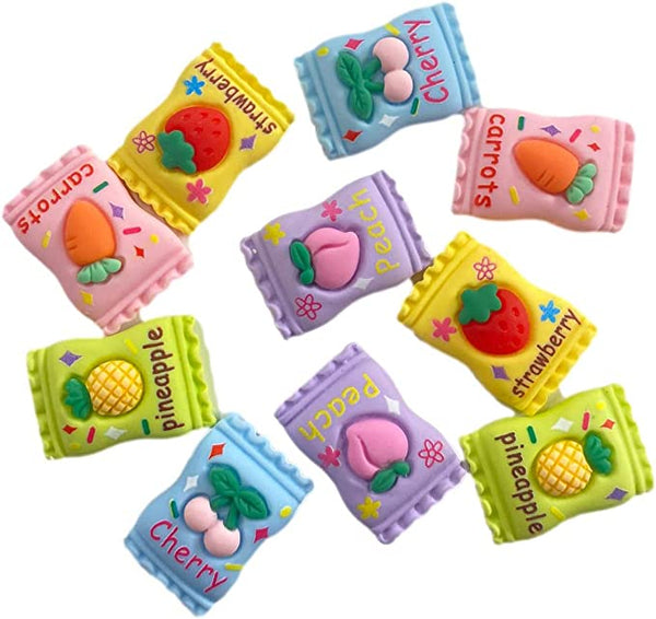 10pcs Kawaii Fruit Candy Flatback Resin Embellishments Cabochons for Crafting (2.5cm x 1.5cm)