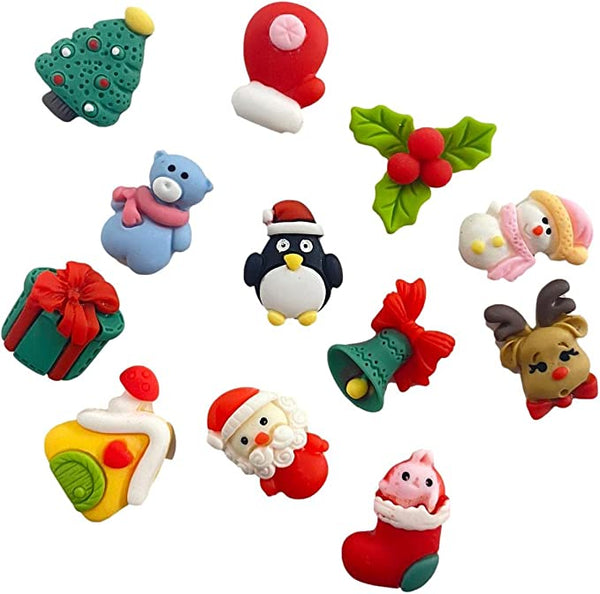 12pcs Kawaii Mixed Christmas Flatback Resin Embellishments Cabochons for Crafting