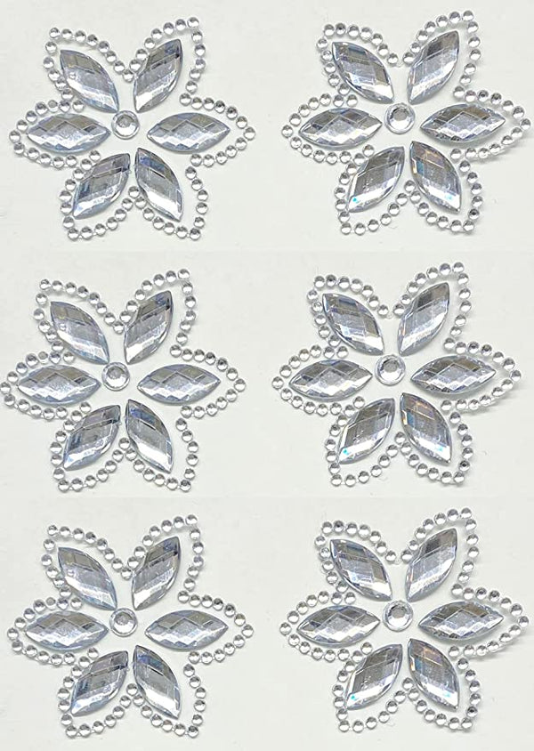 6 Self Adhesive Large Flower Diamante Rhinestones Resin Crystals Stick on Gems Card Making Embellishments Crafts 4cm x 4.5cm