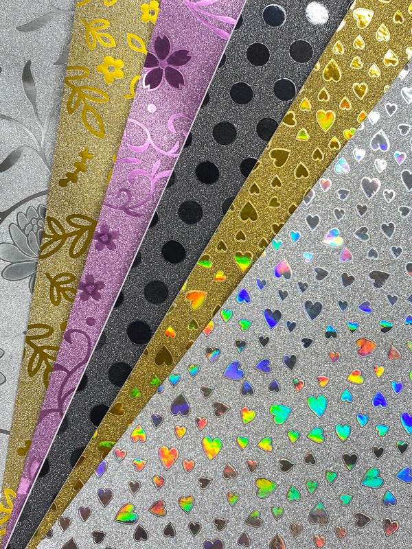 12 A4 Mixed Design Sparkly Self Adhesive Glitter Paper Non Shed 80gsm