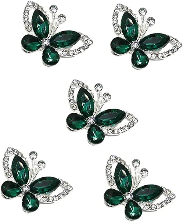 5pcs Crystal Butterfly Flat Back Diamante Embellishment Grade A Rhinestones Sparkly (Emerald Green)