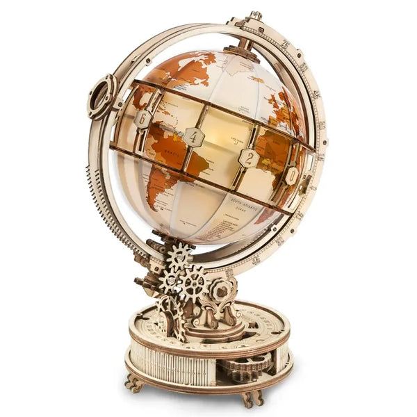 Decorative globe with mechanical design on a white background