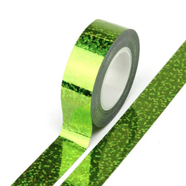 Pale Green Solid Foil Holographic Glitter Effect Washi Tape Decorative Tape 15mm x 5m