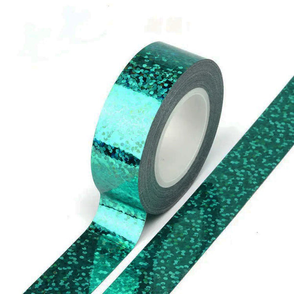 Turquoise Solid Foil Holographic Glitter Effect Washi Tape Decorative Tape 15mm x 5m