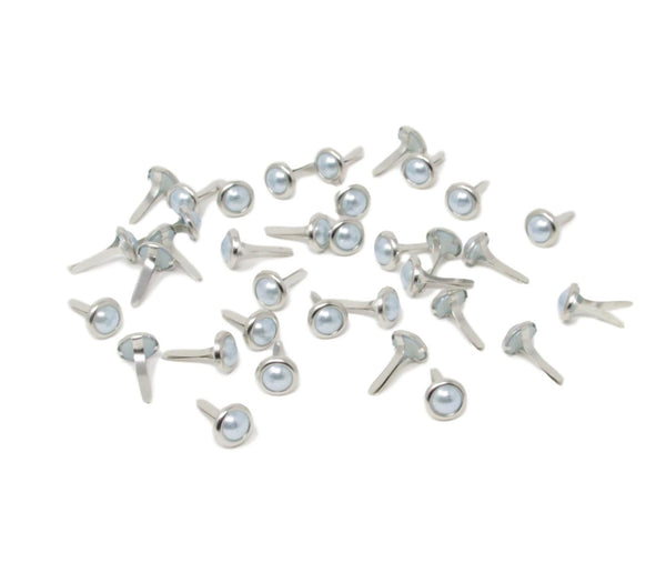 50 Round Pearl Brads Pale Blue 8mm x 12mm