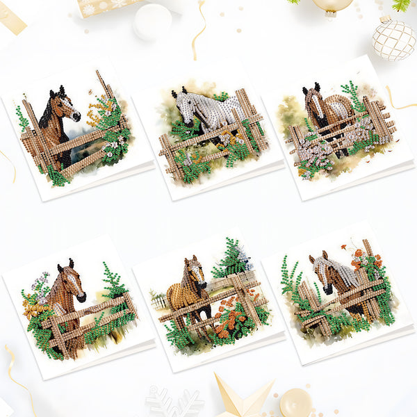Syntego 6pcs DIY Assorted Horse Diamond Painting Greeting Thank You Christmas Cards Diamond Art Kit