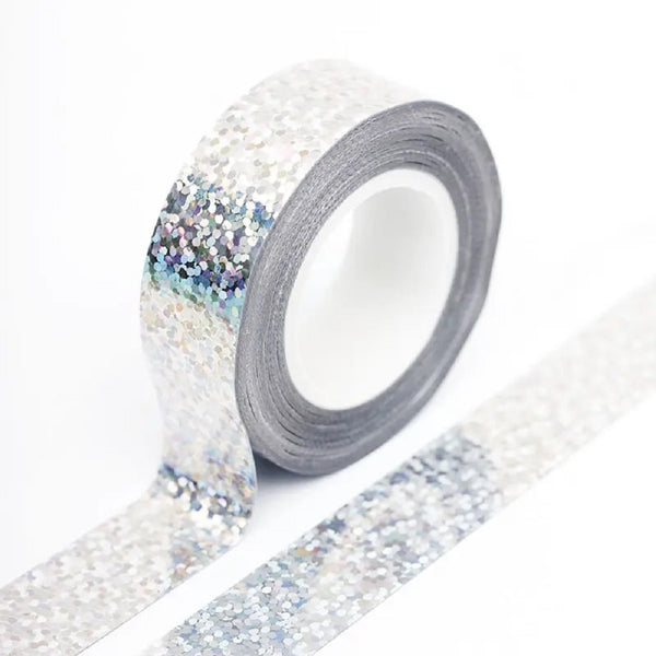 Silver Solid Foil Holographic Glitter Effect Washi Tape Decorative Tape 15mm x 5m