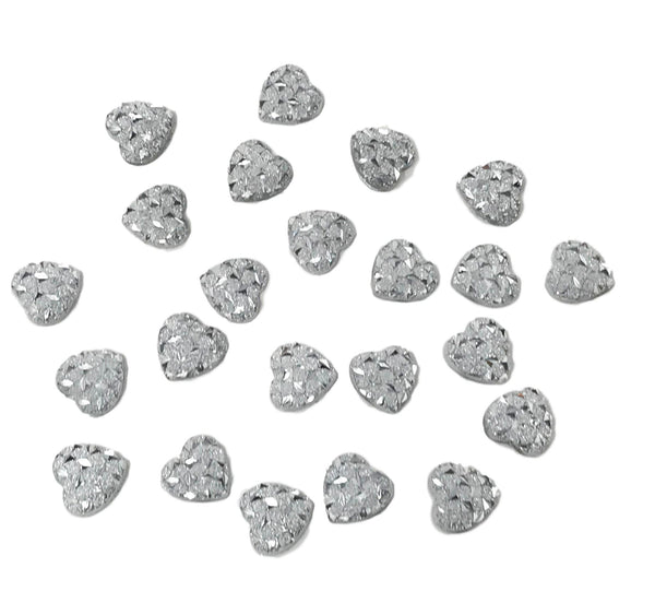 50pcs Silver Stardust Glitter Heart Shaped Gems 11mm Flat Back