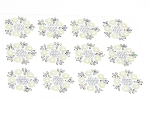 Milano Pearl and Diamante AB Self Adhesive Flowers 12 Per Sheet