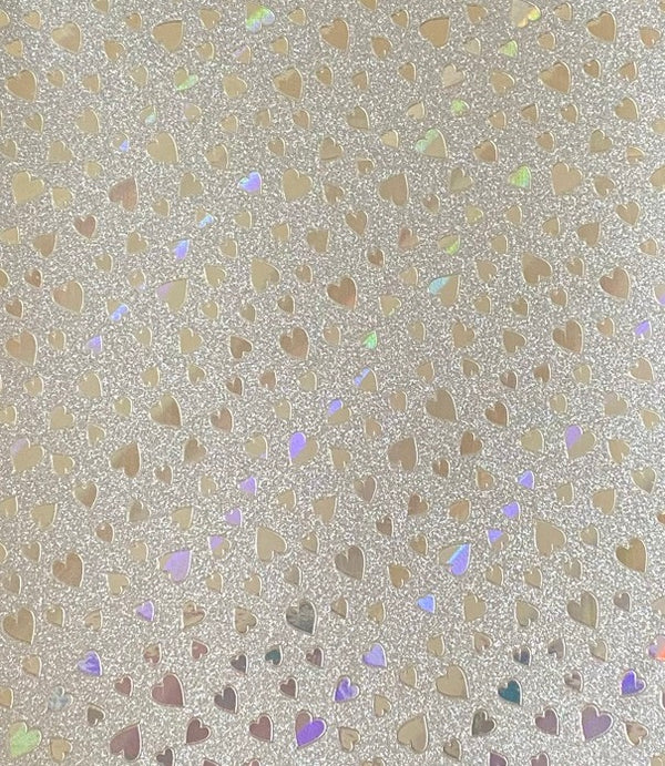 10 A4 Sparkly Self Adhesive Silver Glitter Paper Non Shed 80gsm With Holographic Hearts