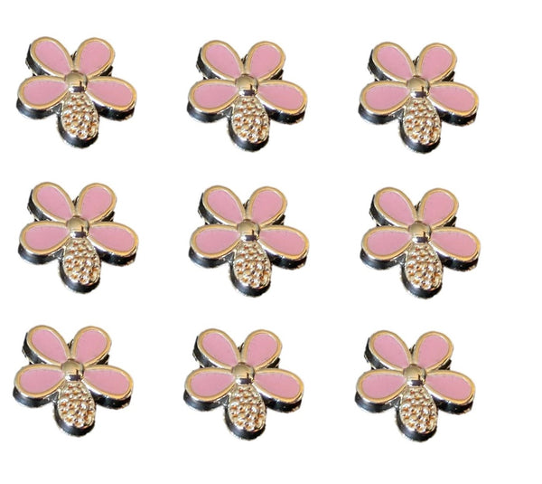 25pcs Gold and Pink Resin Flowers Cabochons 12mm Flat Back Embellishments for Crafts