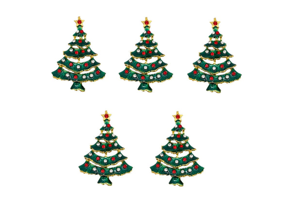 5pcs Green Christmas Tree Diamante Rhinestone Embellishments for Christmas