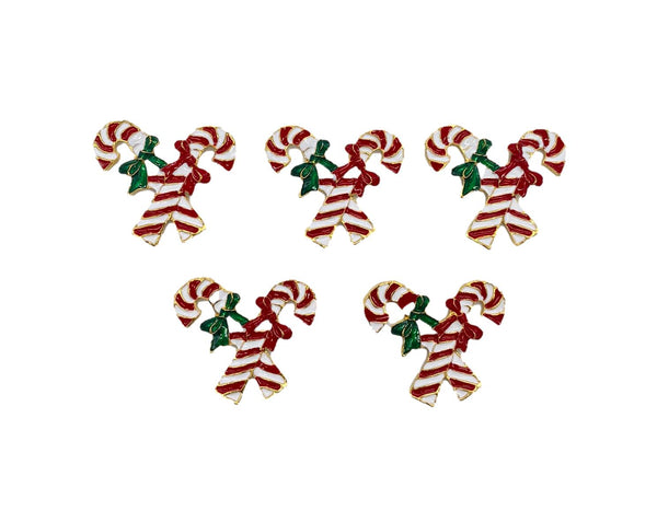 5pcs Candy Cane Pair Christmas Rhinestone Embellishments for Christmas Crafts and Scrapbooking