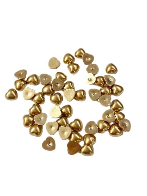 Gold Pearl Heart Shape Beads Flat Backed. Pack of 50 Beads