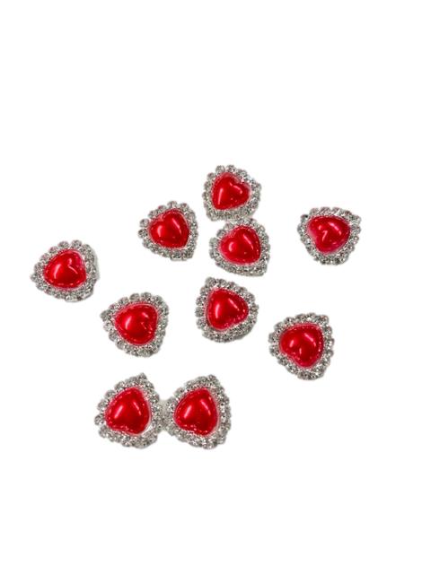 10 Diamante and Red Pearl Heart Embellishments Rhinestones for Occasions and Scrapbooking