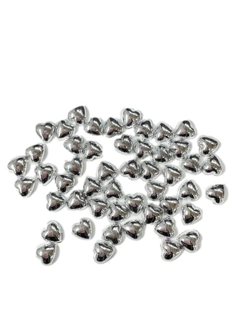 50pcs Flat Backed Metallic Silver Pearl Heart Shaped Bead Embellishments for Crafting