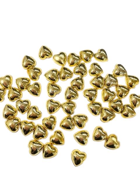 50pcs Flat Backed Metallic Gold Pearl Heart Shaped Bead Embellishments for Crafting