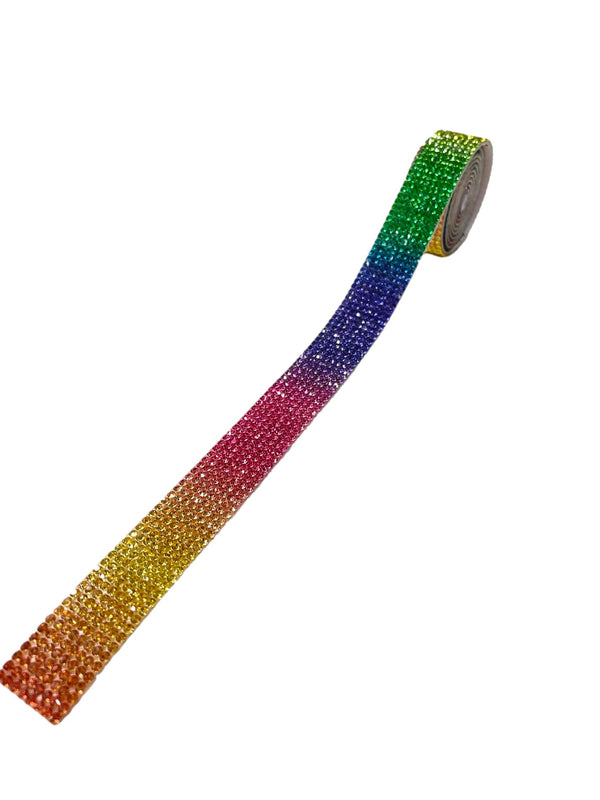 Rainbow Self Adhesive Rhinestone Roll 1 Yard (91.44cm) 8 Row Super Sparkly Crystal Rhinestones (1)