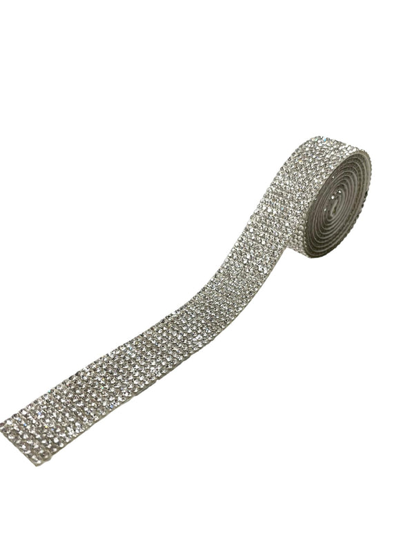 Silver Self Adhesive Rhinestone Roll 1 Yard (91.44cm) 8 Row Super Sparkly Crystal Rhinestones (1)