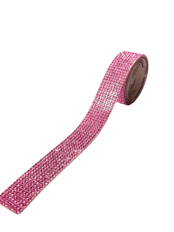 Pink Self Adhesive Rhinestone Roll 1 Yard (91.44cm) 8 Row Super Sparkly Crystal Rhinestones (1)