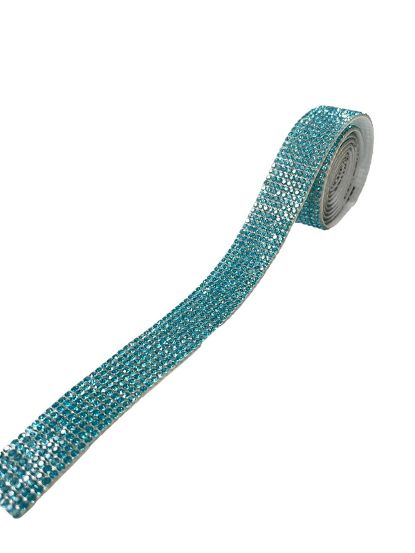 Blue Self Adhesive Rhinestone Roll 1 Yard (91.44cm) 8 Row Super Sparkly Crystal Rhinestones (1)