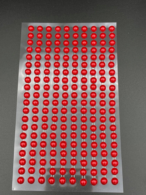 200 Bright Christmas Red Round Pearls 6mm Flat Backed Round Self Adhesive Beads - Syntego