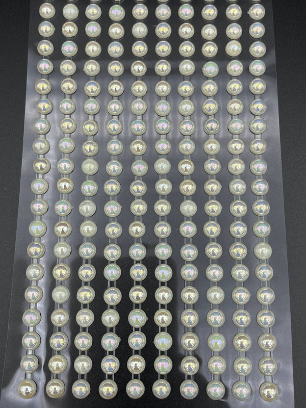 200 AB Ivory Round Pearls 6mm Flat Backed Round Self Adhesive Beads - Syntego