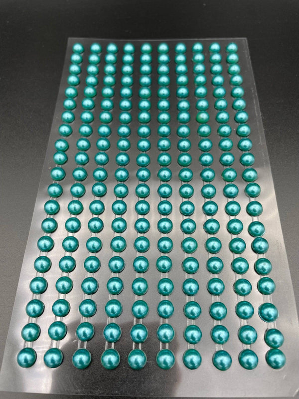 200 Teal Green Round Pearls 6mm Flat Backed Round Self Adhesive Beads - Syntego