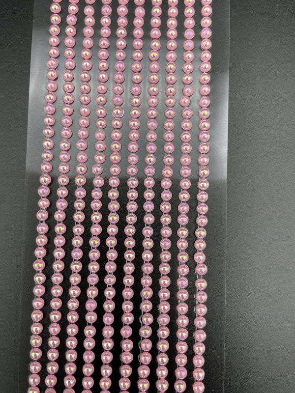 500 AB Light Pink Mini 3mm Pearls Flat Backed Round Self Adhesive Beads - Syntego