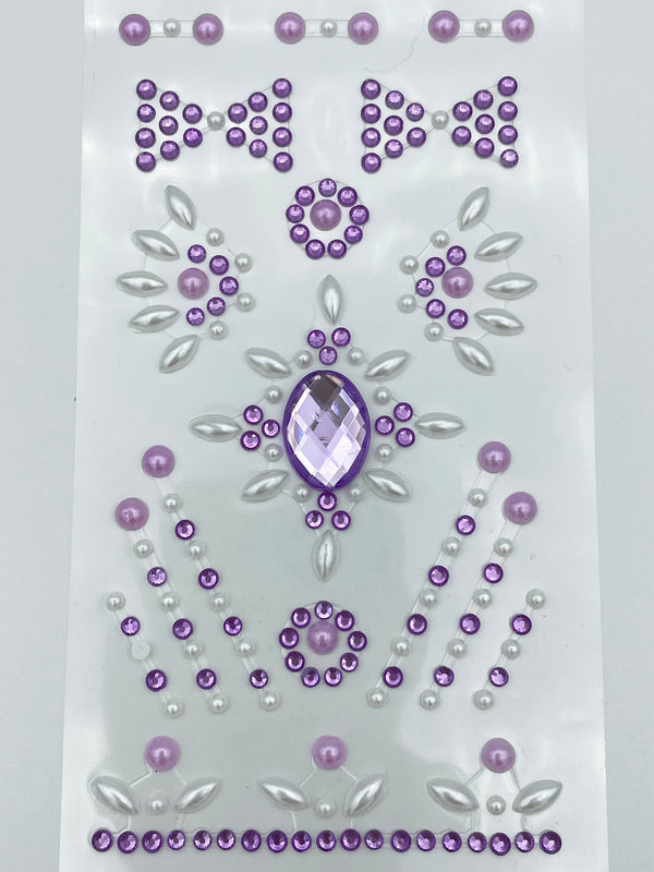 17 Assorted Purple Self Adhesive Acrylic Gems and Pearls Embossed Mini Crystal Bow Embellishments for Scrapbooking