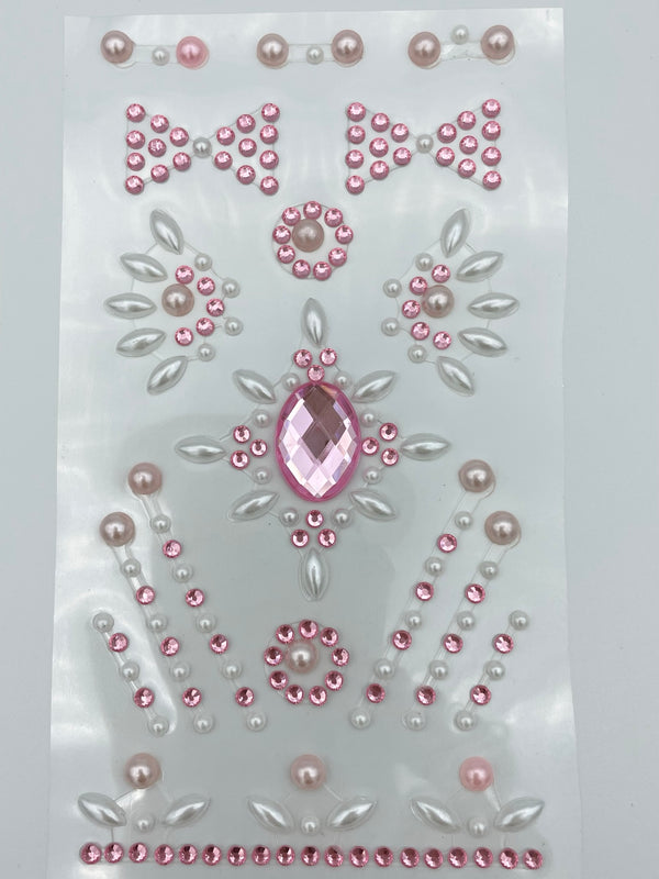 17 Assorted Light Pink Self Adhesive Acrylic Gems and Pearls Embossed Mini Crystal Bow Embellishments for Scrapbooking